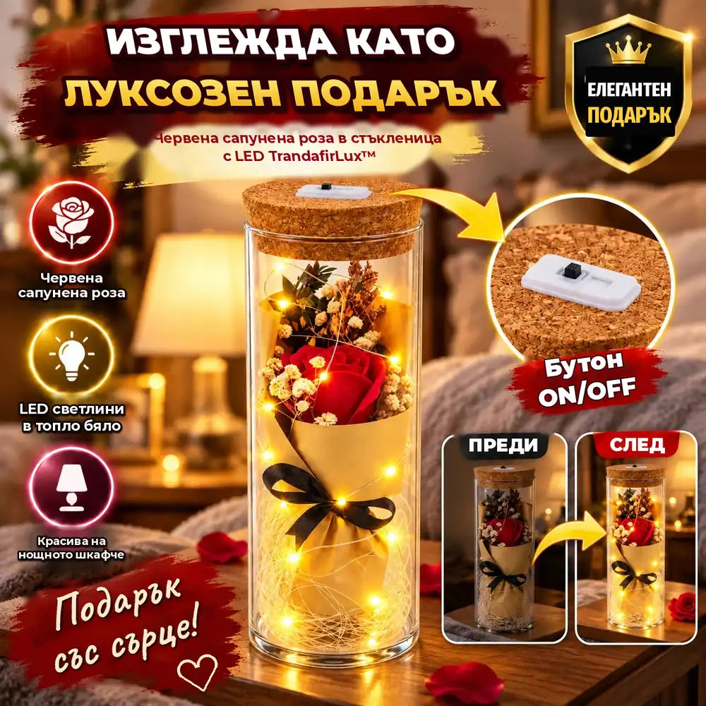 Червена роза DELUX в стъкленица TrandafirLux™